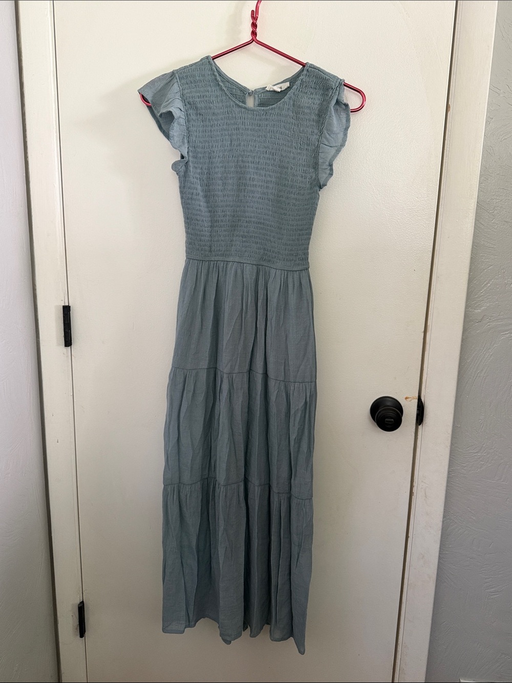 mine Light Blue Smocked Maxi Dress with Flutter Sleeves